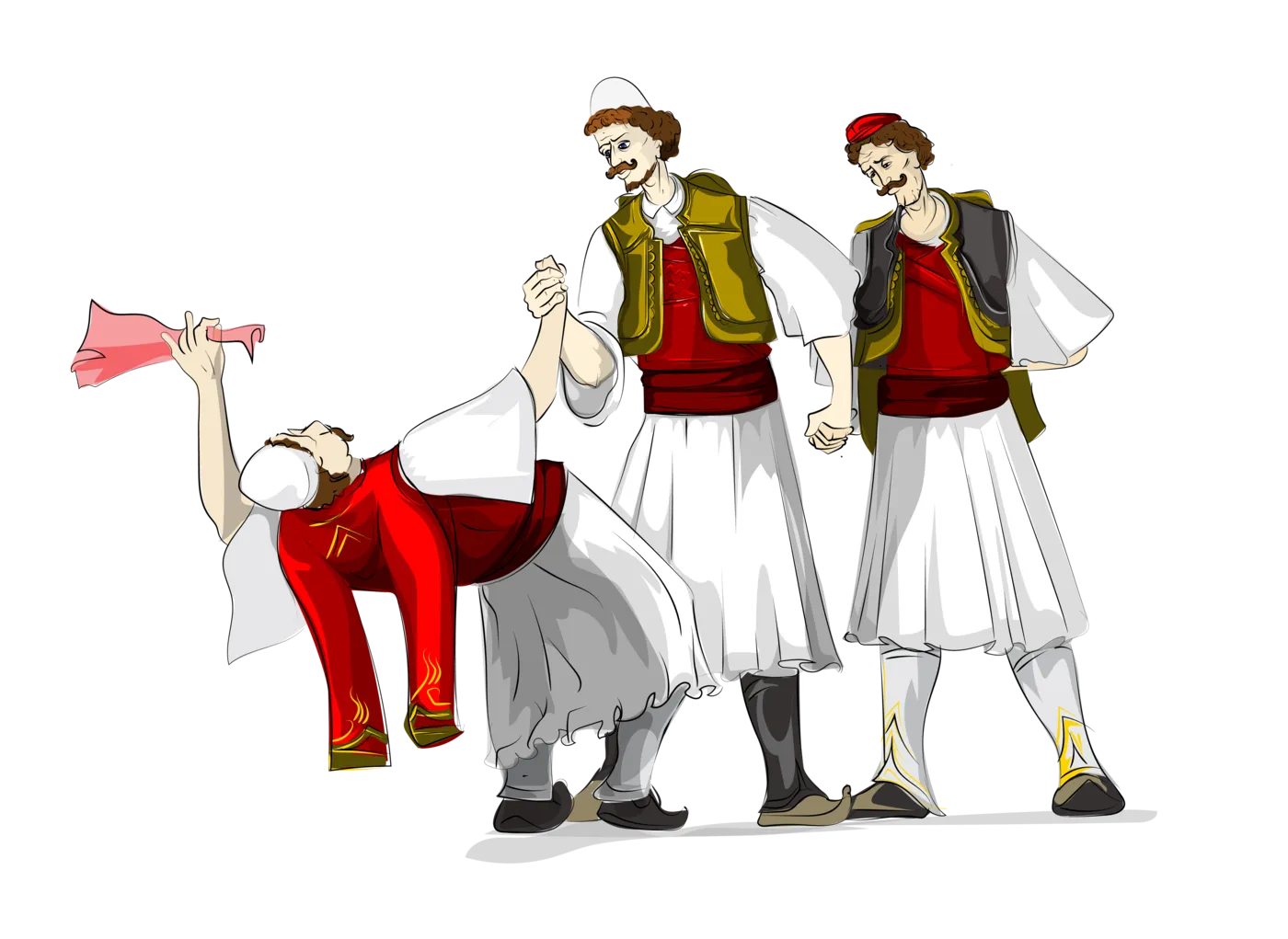 Framed portrait of folk dancers in motion