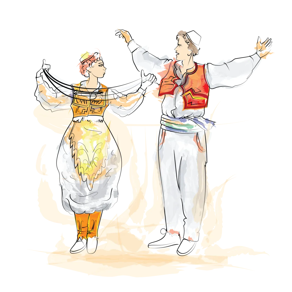 Three dancers in traditional dress